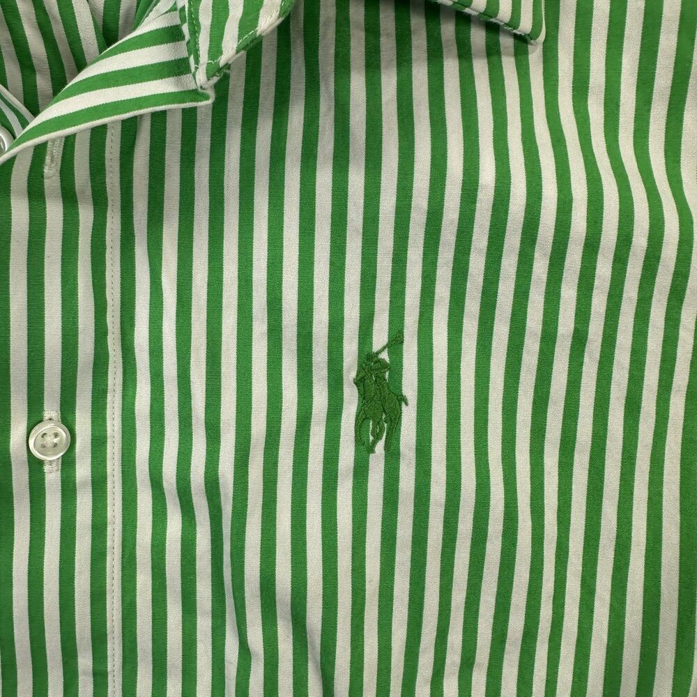 Ralph Lauren Sport Shirt Womens 4 Green Stripe Short Sleeve Button Front Casual - Picture 3 of 10